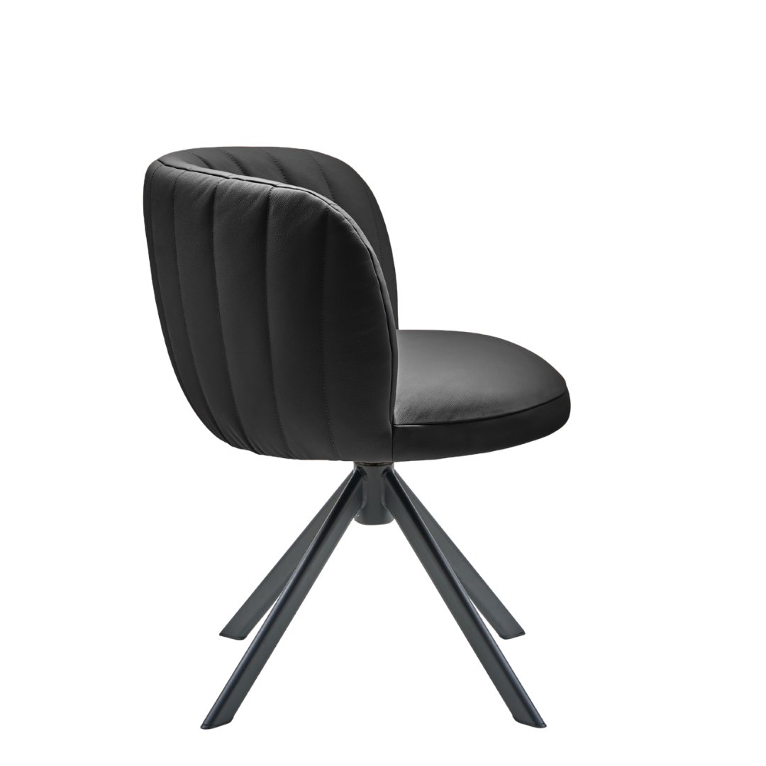 Shelly II Esszimmerstuhl aus Leder mit Drehgestell (Schwarz)