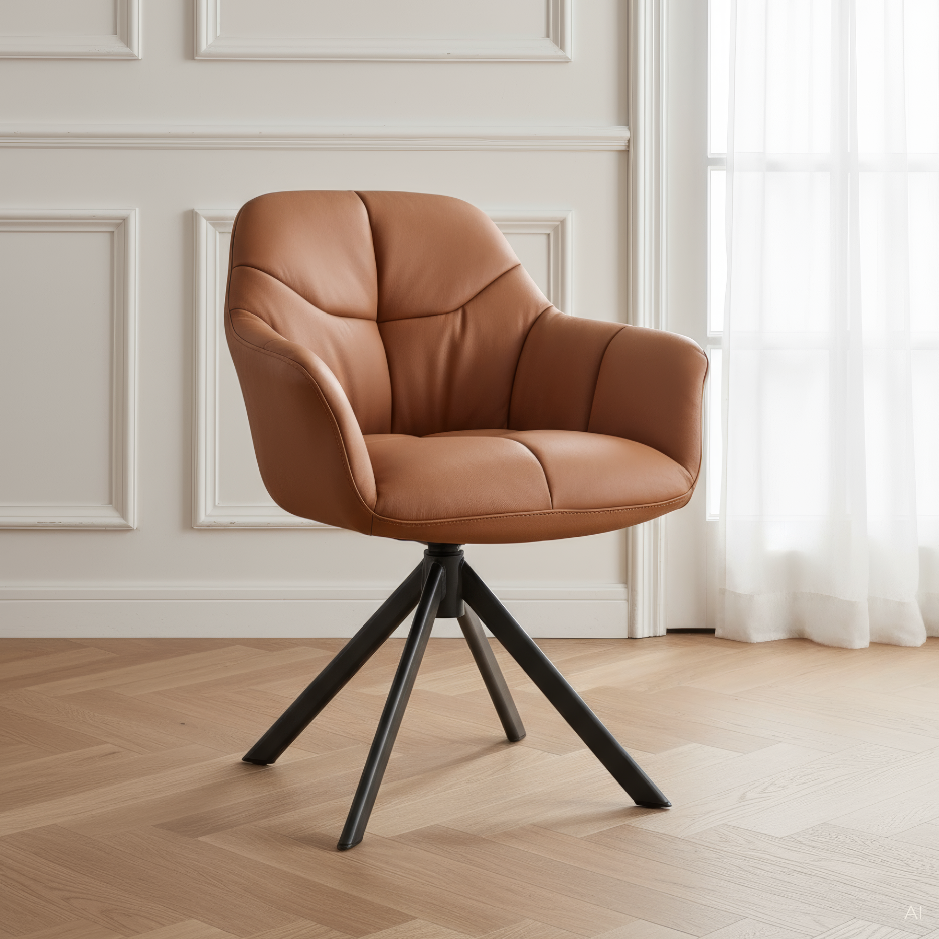 New Age Premium Esszimmerstuhl aus Leder mit Drehgestell (Schwarz)