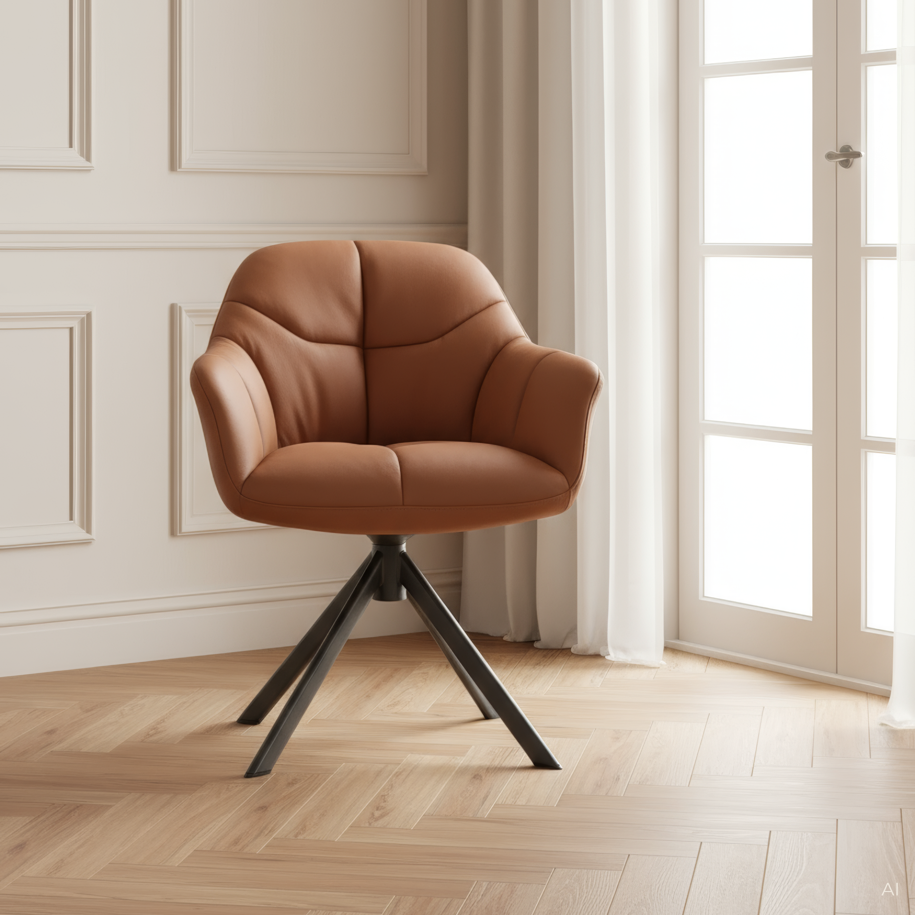 New Age Premium Esszimmerstuhl aus Leder mit Drehgestell (Schwarz)