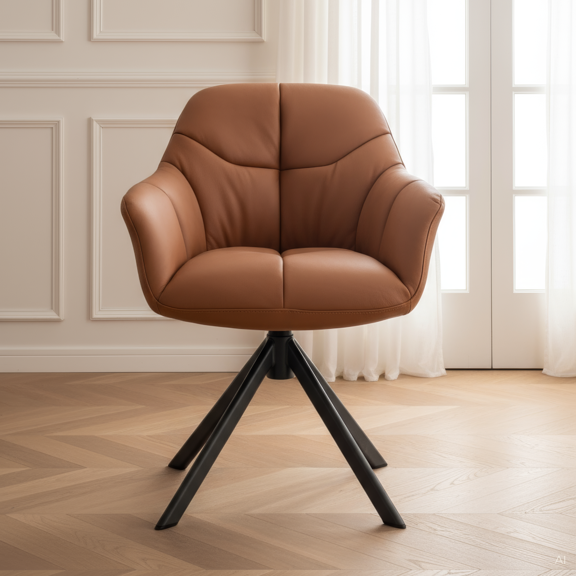 New Age Premium Esszimmerstuhl aus Leder mit Drehgestell (Schwarz)