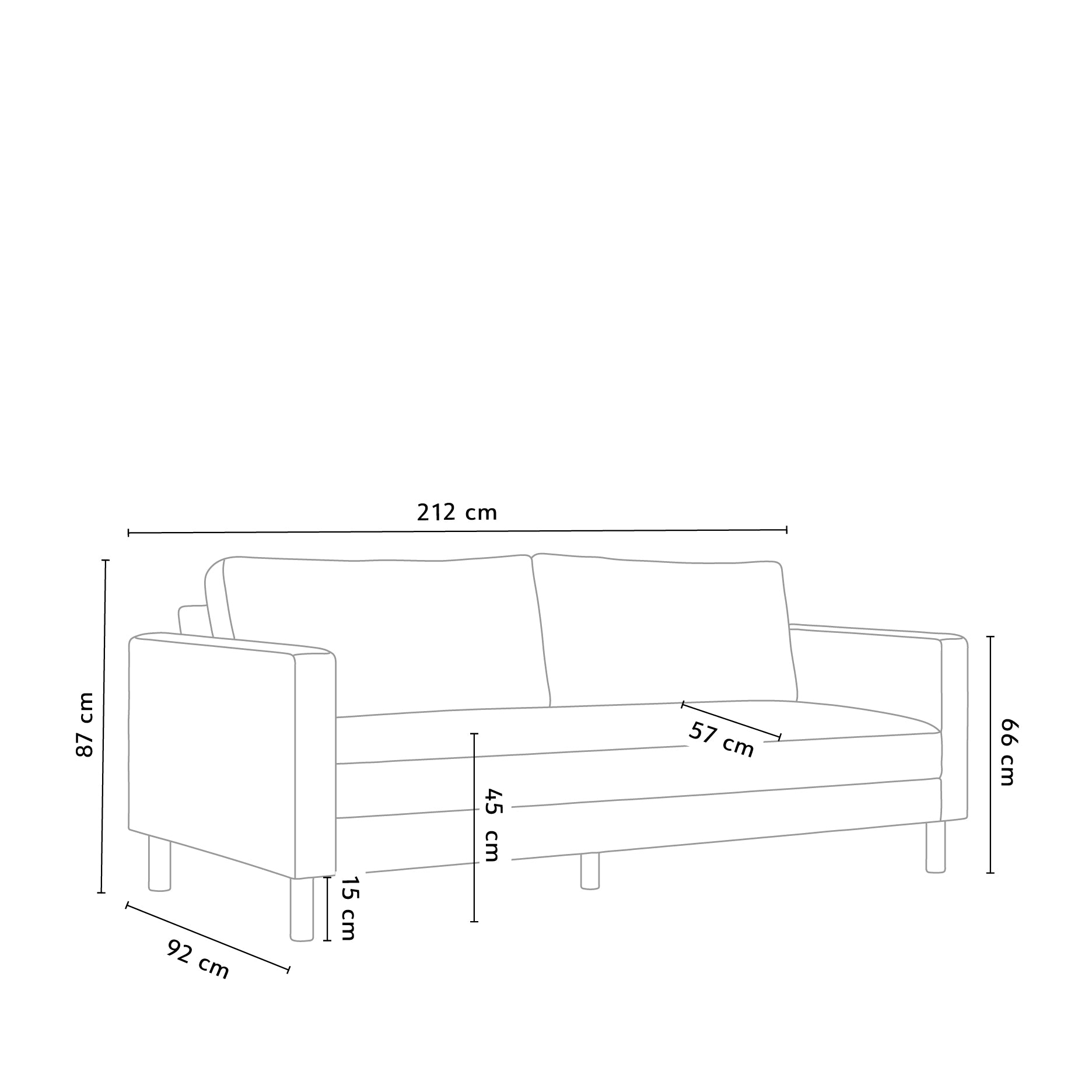Stapleton II 3-Sitzer Sofa - Eichenbeine